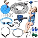 160ft 500lbs Zipline for Backyard Kids and Adults with 7mm Steel Cable, Zip Line Kit with Safety Belt, Disc Rope Swing and Spring Brake, Outdoor Play Equipment
