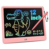 KOKODI 12 Inch LCD Writing Tablet with Anti-Lost Stylus, Erasable Doodle Board Colorful Toddler Drawing Pad, Car Travel School Games Toys for 3 4 5 6 7 8 Kids, Birthday Gift for Girls Boys Adults Pink