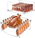 3-in-1Turkey Roasting Rack Rib Rack for Smoking & Chicken Leg Rack for Oven Grill - Holds 6 Large Ribs, 12 Chicken Leg Wing, 1 Whole Chicken - Premium Foldable Space-Saving Grilling Smoking Accessory