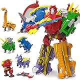 Wenbeier Robot Dinosaur Toys 6-in-1 Combined Large Robot Toys Take Apart Toys Including 6 Dinosaur Action Figures -Triceratops Deformation Toys for Kids 6-12（10“）