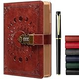 ZXHQ Lockable Journal for Women & Men, A5 240 Pages Secret Diary with Lock for Girls, Vintage Edge Design, with Pen, Refillable Leather Journal Writing Notebook, Size A5(8.5 × 5.9 Inch) Brown