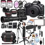 Canon EOS R100 Mirrorless Camera with 18-45mm Lens + 420-800mm Super Telephoto Lens + 128GB Memory, LED Light, Microphone, Spare Battery, Filters,Case, Tripod, Flash, and More (43pc Video Bundle)