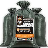 Woven Polypropylene Sand Bags for Flooding, Gravel - 14' x 26' Sacks 50 lb Weight Limit, Military Grade Reusable Refillable Sand Bag for Hurricane Flood Protection, Empty Sandbags, Green, Bundle of 10