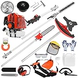 BESUFY Hedge Trimmer, Grass Trimmer -Cordless 52cc 2-Stroke Gas 5 in 1 Grass Shear Gas Hedge Trimmer,Weed Eater, Brush Cutter Complete Accessories Ship from USA Fast Arrival Red