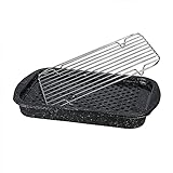 Granite Ware 3 Piece Multiuse Set (Speckled Black) Enamelware Bake, Broiler Pan and Grill - With Rack Suitable for Oven, direct on Fire.