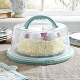 Magnolia Round Cake Carrier, BPA-Free Plastic Cake Keeper with Lid, Fits 10” Cakes, Four Secure Side Closures, Dishwasher Safe Cake Transport Container (Green)