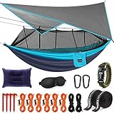 Kinfayv Camping Hammock with Mosquito Net and Rain Fly - Portable Double Hammock with Bug Net and Tent Tarp Heavy Duty Tree Strap, Hammock Tent for Travel Camping Backpacking Hiking Outdoor Camp,Blue
