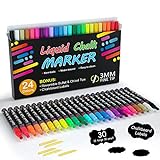 Shuttle Art Chalk Markers, 24 Vibrant Colors Liquid Chalk Markers Pens for Chalkboards, Windows, Glass, Cars, Erasable, 3mm Reversible Fine Tip with Chalkboard Labels for Office Home Supplies