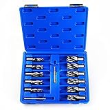 Annular Cutter Set 13pcs 3/4'Weldon Shank 1'Cutting Depth and 7/16 to 1-1/16 inch Cutting Diameter OSCARBIDE Mag Drill Bits for Magnetic Drill Press with 2 pcs Pilot Pins