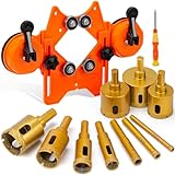 THINKWORK Diamond Drill Bits, Dry/Wet Brazing Hollow Drill Hole Saw Kit, 12 PCS Tile Opener (1/4'-2”) with Double Suction Cups Hole Saw Guide Jig, Suitable for Glass, Ceramic, Tile, Marble, Porcelain