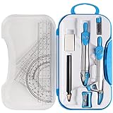 Geometry Kit, ZOOZE 10-Piece Math Tool Kit with Compasses, Protractor, Pencil, Eraser, Sharpener, Set Square, Triangle, 6” Ruler, Lead Refills, Storage Box