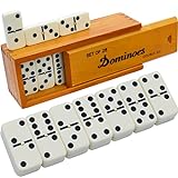 Queensell Dominos Set for Adults – Dominoes - Classic Board Games, Double 6 Dominoes Family Games for Kids and Adults - Double Six Standard Dominos Set 28 Tiles with Wood Case, Juegos de Mesa