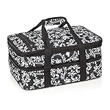 VP Home Double Casserole Insulated Travel Carry Bag (Black and White Flower) for Trip Birthday Party, Mother's Day, Holiday, Christmas Day, Grocery Store, Supermarket, Outdoor Picnic etc