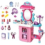 Dlordy Girls Toy Princess Makeup Vanity for Kids, Toddler Dress-up Table Toy for 3 4 5 6 Years Old Girls Boys Kids Role Play Beauty Salon Playset Gifts for Christmas Birthday Party New Year