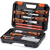 REXBETI 10pc Premium Wood Chisel Set, 6pcs Wood Chisel with 1 Honing Guide, 1 Sharpening Stone and 2 Carpenter Pencils, Heat-Treated Cr-V Alloy Blades