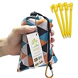 HZJOYUE Foldable Beach Blanket (71' x 55') -Compact, Lightweight SandProof Pocket Blanket Best Mat for The Beach, Hiking, Camping,Travel Festivals with Loops, Stakes, Carabiner