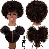 African Mannequin Head with 100% Human Hair Curly Cosmetology Manican Mannequins Heads with Stand for Display Practice Braiding Styling Training Head Hair Styling