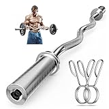 Bupans Olympic Barbell Curl Bar, 47” Strength Training EZ Bar, 370 lbs Weight Capacity for 2” Weight Plates for Biceps Curl, Squat, Weightlifting with 2 Spring Collars