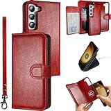 CAVOKAS Case Wallet for Samsung Galaxy S23 Wallet Case, 6.1 Inch Magnetic Detachable with Card Holders Leather Folio Case, Wireless Charging Supported, RFID Blocking, Red