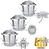 Tea Infusers for Loose Tea 3 Sets Loose Leaf Tea Steeper Tea Strainer Stainless Steel Tea Ball for Loose Tea Holder Tea Mesh Strainer Tea Filters with Drip Trays and Pendant (Insects Style)