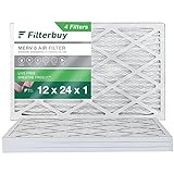Filterbuy 12x24x1 Air Filter MERV 8 Dust Defense (4-Pack), Pleated HVAC AC Furnace Air Filters Replacement (Actual Size: 11.38 x 23.38 x 0.75 Inches)