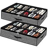 Under Bed Shoe Storage Organizer for Closet 2 Pack- Fits 24 Pairs Underbed Shoes Container Boxes with 2 Sturdy Handles and Clear Window,Foldable Shoe Rack Holder,Black
