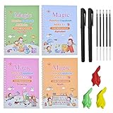 Interactive Repeatedly Usable Magic Practice Copybook Set - Enhance Your Child's Handwriting Skills with Our Kindergarten Letter Tracing Set for Ages 3-5, lncludes 4 Books Pencil Grips Magical Pens