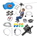Fineera Zip Line for Kids and Adults Outdoor Up to 350Lbs 150FT with Stainless Steel Zipline Spring Brake, Safety Harness and Steel Trolley Ziplines Kits for Backyards