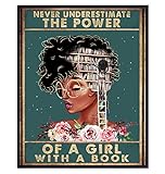 Never Underestimate a Girl With a Book - African American Wall Art - Black Woman Poster - African American Girl, African American Women, Black Women - Motivational Wall Decor - Positive Black Wall Art