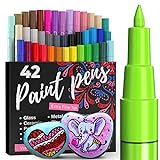Acrylic Paint Pens - 42 Acrylic Paint Markers - Extra Fine Tip Paint Pens (0.7mm) - Great for Rock Painting, Wood, Canvas, Ceramic, Fabric, Glass - 40 Colors + Extra Black & White Acrylic Markers
