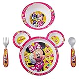 The First Years Disney Minnie Mouse Dinnerware Set - Toddler Plates and Toddler Utensils- 4 Count