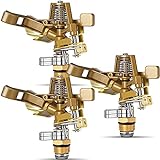 1/2 Inch Brass Impact Sprinkler Head Heavy Duty Sprinkler Head with Nozzles Adjustable 0-360 Degrees Impulse Sprinkler Head Lawn Watering Sprinkler for Yard Lawn and Grass Irrigation (3 Pieces)