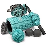 321 STRONG 5 in 1 Foam Roller Set Includes Hollow Core Massage Roller with End Caps, Muscle Roller Stick, Stretching Strap, Double Lacrosse Peanut, Spikey Plantar Fasciitis Ball, All in Giftable Box