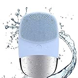 MEGAN Facial Cleansing Brush,USB Rechargeble Electric Silicone Face Scrubber,IPX7 Waterproof Sonic Facial Massager, 3 in 1 face Brush for Deep Cleanning, Blackhead Remover, Exfoliating.（Sky Blue）