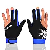 Man Woman Elastic 3 Fingers Gloves for Billiard Shooters Carom Pool Snooker Cue Sport - Wear on The Right or Left Hand (Black Blue, L)