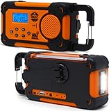 Emergency NOAA Weather Radio with AM/FM and Shortwave Radio Bands: Hand Crank, Solar or Battery Powered, Portable Power Bank, Solar Charger & Flashlight - Rechargeable, Headphone Jack and More!