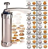 Cookie Press Maker Kit for DIY Biscuit Maker and Decoration with 8 Stainless Steel Cookie discs and 8 nozzles (Stainless Steel)
