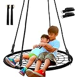 SUPER DEAL 40'' Spider Web Tree Swing Round Net Swing Platform Rope Swing Set for Kids Adult, 71' Detachable Nylon Rope with Swivel for Outdoor Backyard, Max 660 Lbs Extra Safe Steel Frame, Black