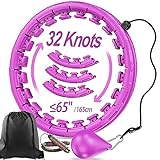 APzek 32 Detachable Knots Weighted Exercise Hoop Plus Size, No Falling Smart Huula Hoop for Adults & Beginners, 2 in 1 Abdomen Fitness Massage with Auto Spinning Ball - Purple