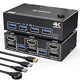 USB 3.0 Dual Monitor KVM Switch Displayport+ HDMI 4K@60Hz,2K@120Hz,HDMI DP Extended Display Switcher for 2 Computers Share 2 Monitors and 4 USB 3.0 Ports,Wired Remote and 4 Cables Included