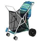 Old Bahama Bay Folding 4-Wheel Beach Cart with Cooler All Terrain Wheels and Umbrella Holder, Blue/Green, Dimensions: 29.92' X 27.17' X 42.3'