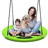 Hisecome 40 Inch Green Saucer Tree Swing Set for Kids Adults 500lb Weight Capacity Waterproof Flying Swing Seat Textilene Fabric with Adjustable Hanging Ropes for Outdoor Playground, Backyard