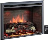 PuraFlame Western Electric Fireplace Insert with Fire Crackling Sound, Remote Control, 750/1500W, Black, 33 1/16 Inches Wide, 25 9/16 Inches High