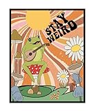 Poster Master Stay Weird Poster - Retro Frog With Ukulele Print - Groovy Frog Art - Trendy Art - Preppy Art - Modern Art - Chic Boho Art - Funny Living Room or Bedroom Decor - 8x10 UNFRAMED Wall Art