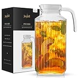 JoyJolt 60oz Glass Pitcher with Lid (2 Lids) - Beverage Serveware and Storage Container for Hot Liquids or Cold Drinks. Fridge Pitcher, Juice Container, Water Jug, Iced Tea Pitcher or Milk Pitcher