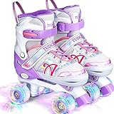 Roller Skates for Kids, Shine Skates 4 Size Adjustable Roller Skates with Light up Wheels for Girls, Teens, Outdoor Rollerskates for Beginners & Advanced | Purple, M - 13C-3Y, (Medium, Purple)