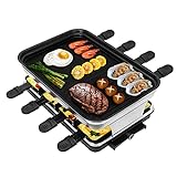 Electric Grill Indoor Smokeless, VEEDA Raclette Table Grill Korean BBQ Grill 1500W Fast Heating with Removable 2 in 1 Non-Stick Grill Tray & 8 Cheese Melt Pans for Parties Family Fun, Dishwasher Safe