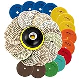SPTA 15pcs Diamond Wet Polishing Pads Set, 4 inch Pads for Granite Stone Concrete Marble Floor Grinder or Polisher, 50#-6000# with Hook & Loop Backing Holder Pads for Wet Polisher