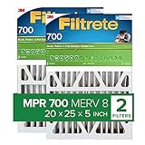 Filtrete 20x25x5 Air Filter, MPR 700, MERV 8, Clean Living Dust, Pollen and Pet Dander Reduction Pleated 5-Inch Air Filters, 2 Filters