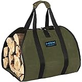 HRX Package Waxed Canvas Firewood Bag Carrier, Water Resistant Log Tote Wood Carrying Bag With Handles for Camping Trip Christmas Gift